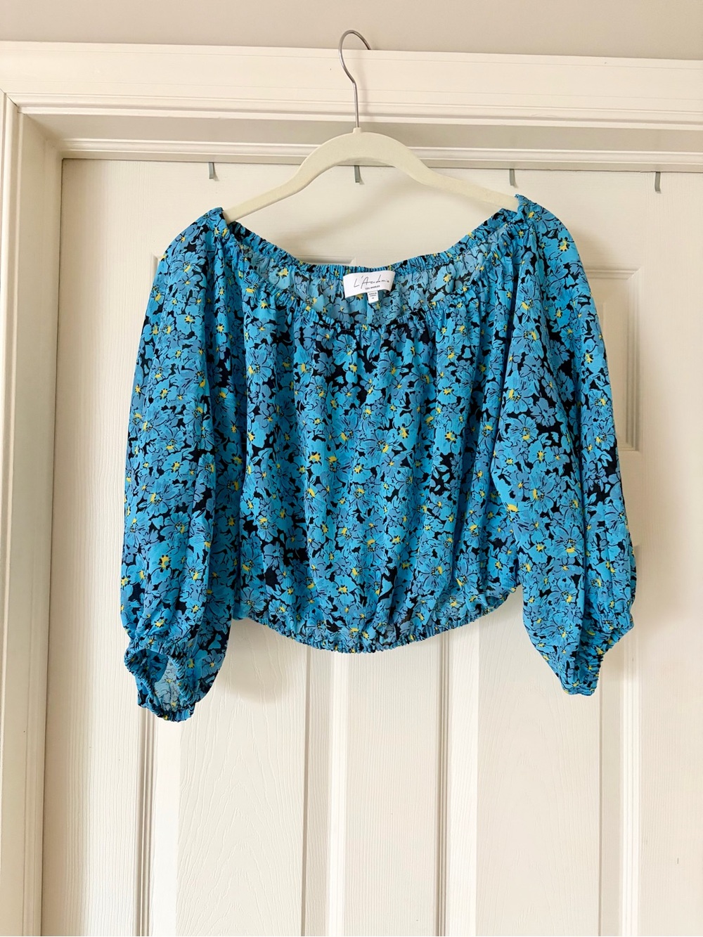 L'Academie Blue Floral Off-Shoulder Crop Top